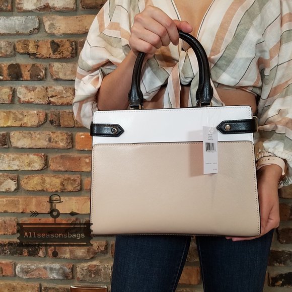 Kate Spade Staci MEDIUM Satchel Warm BEIGE BLACK